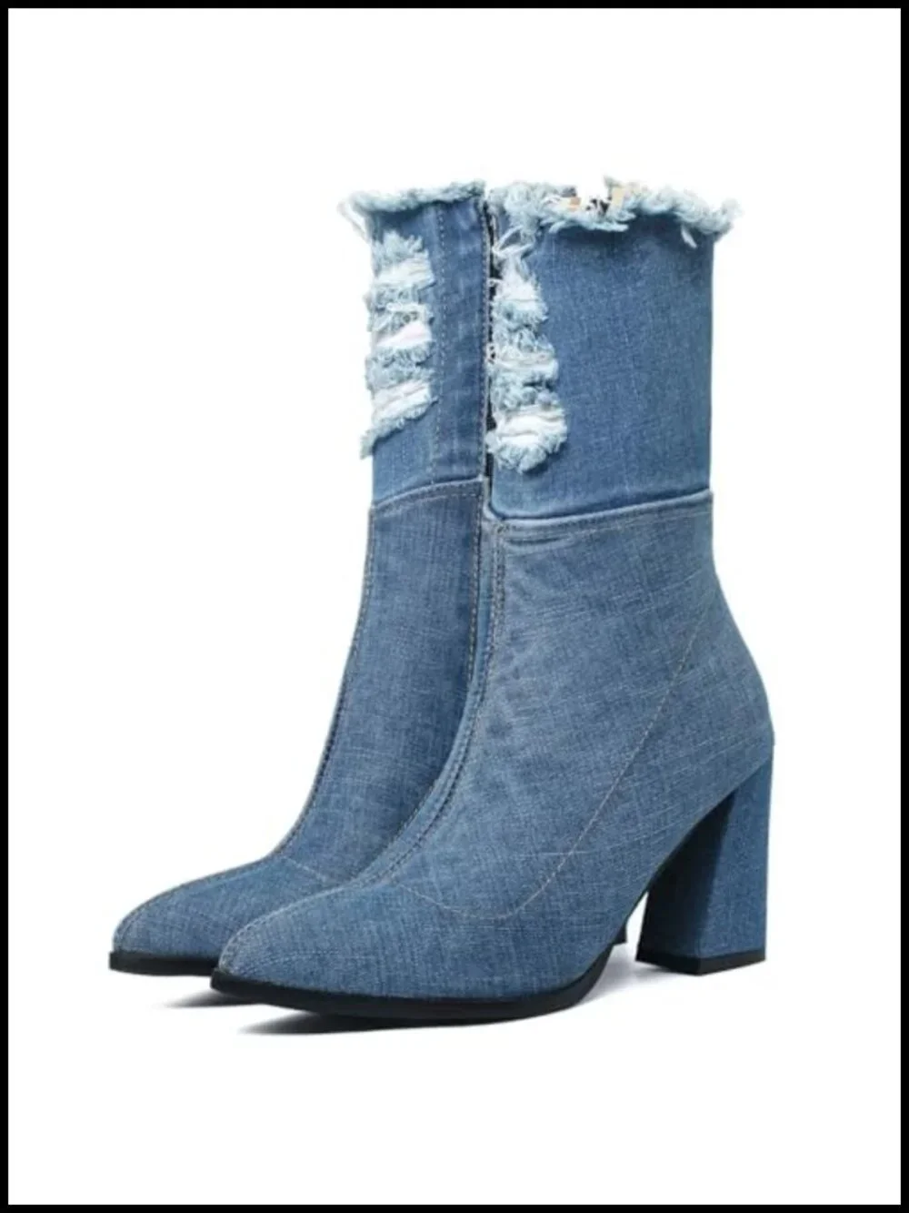 Denim Over The Knee Boots with Cutout Details and Block Heel
